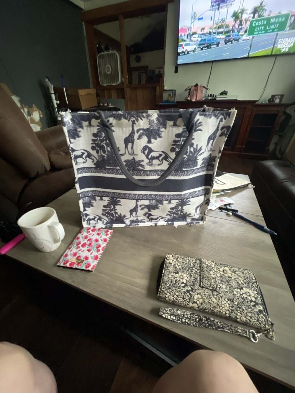 Gina Concepts Navy Blue and White Safari Print Medium Canvas Tote Bag